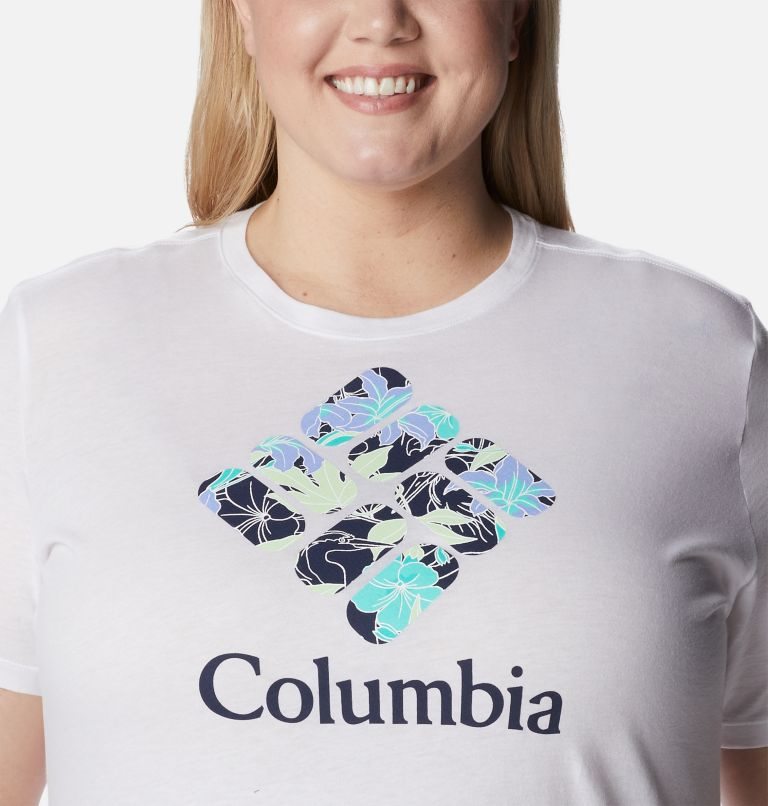 Women's Columbia Bluebird Day Relaxed Crew Neck T Shirts White | Plus Size CA-D6514